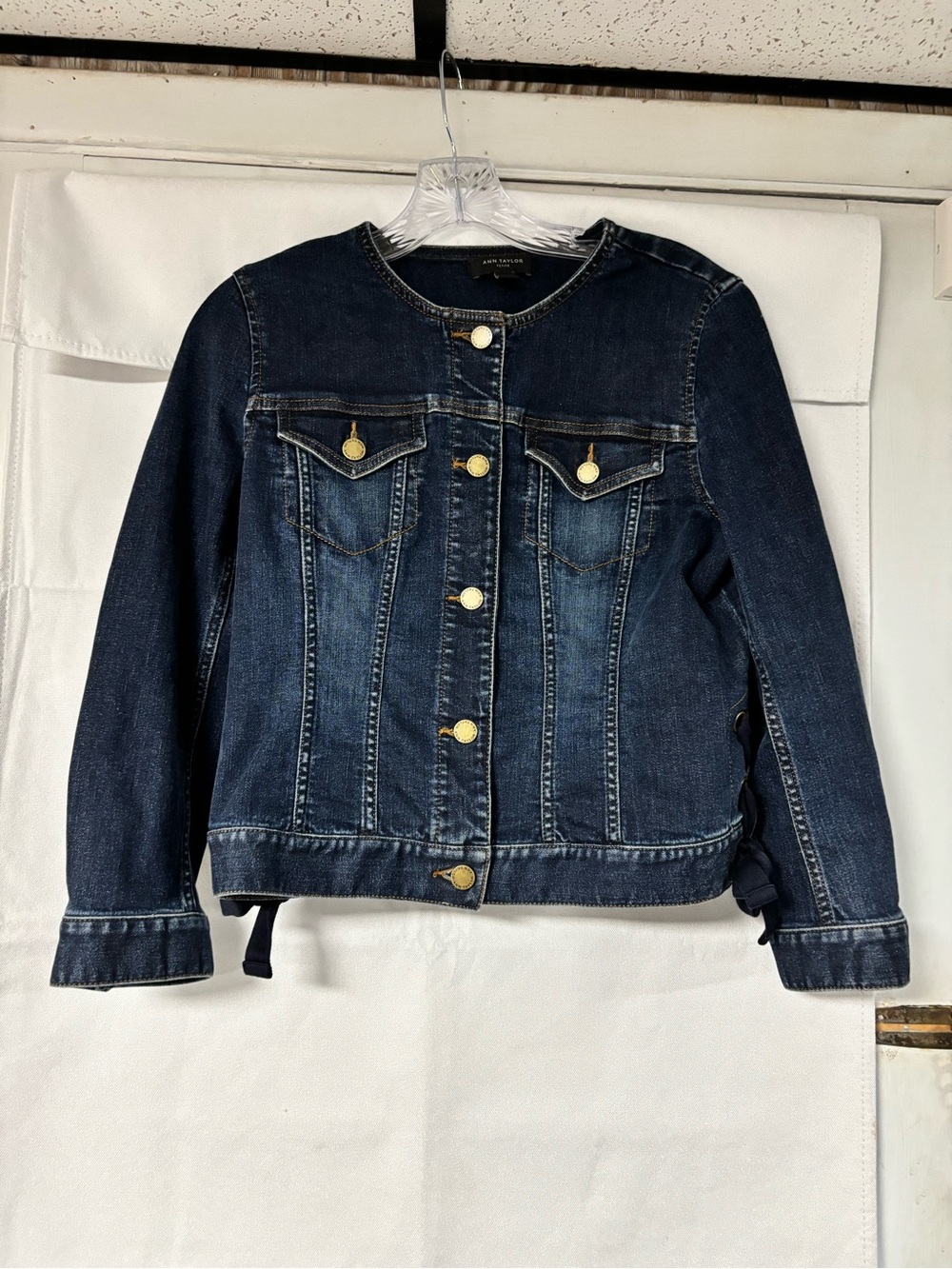 Ann Taylor Dark Blue Denim Jacket with dark Gold Buttons